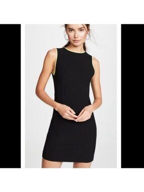Alice + Olive Black Sheath Dress with Neon Yellow Piping, Size 8
